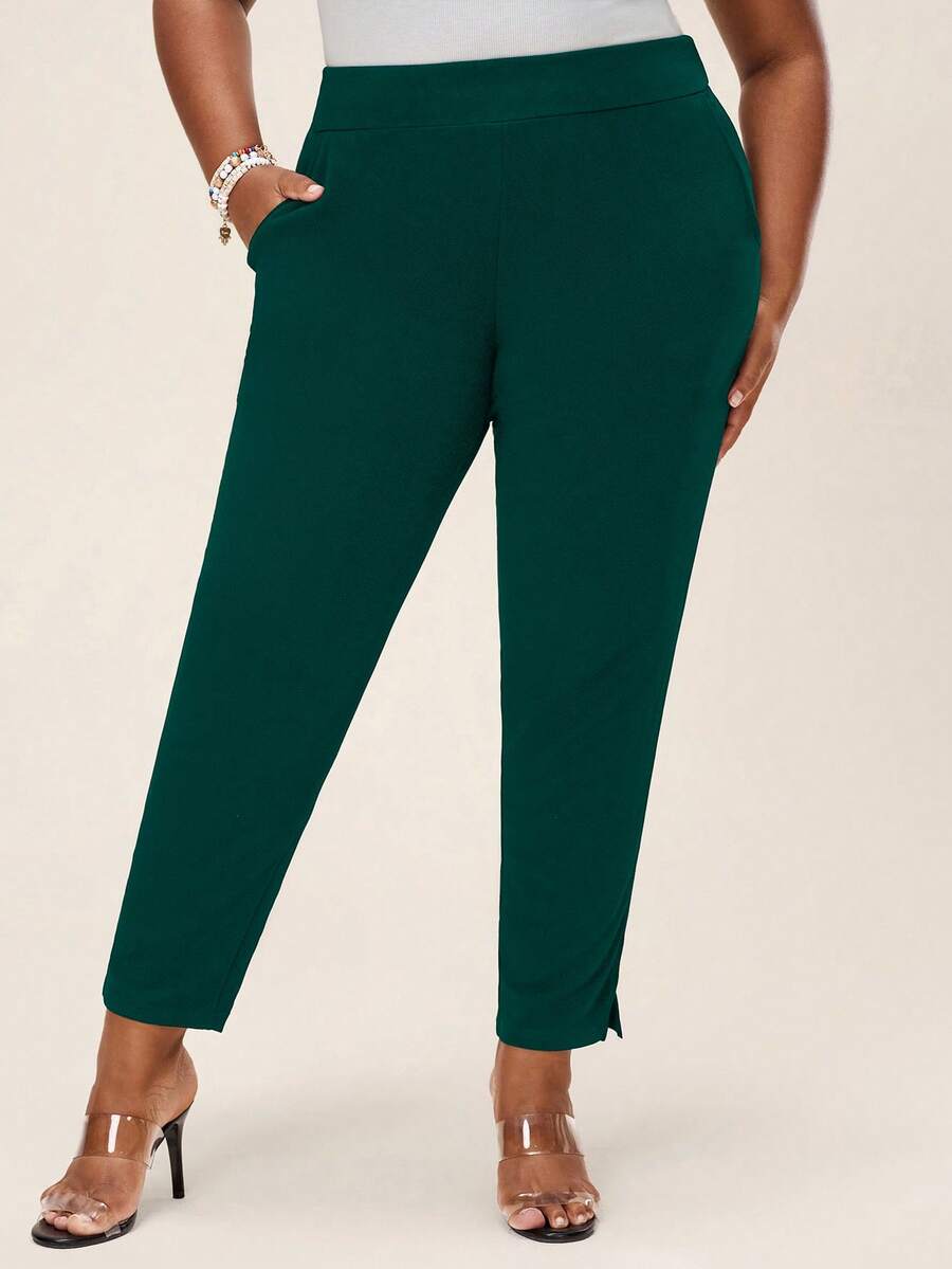 Comfylo 大码女式休闲通勤裤 - 綠色 - 查看 1