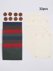 18 件/套浪漫雪景信封和文具套装，包括 4 个信封、8 张高级文具纸和 4 张封蜡，适用于学校、情书、贺卡和明信片。 - 信封套裝 - 查看 21