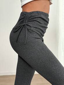 SHEIN Maternity Casual Solid Color High Waist Leggings - Grey - View 3