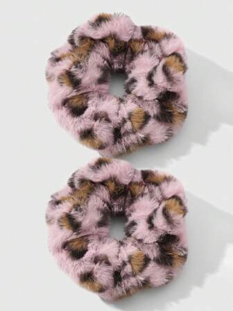 Kawaii 2pcs Y2K Retro Chic Leopard Print Fluffy Hair Scrunchies Set, Fashionable Accessories Suitable For Women, Girls, Daily Wear, Holiday Gift