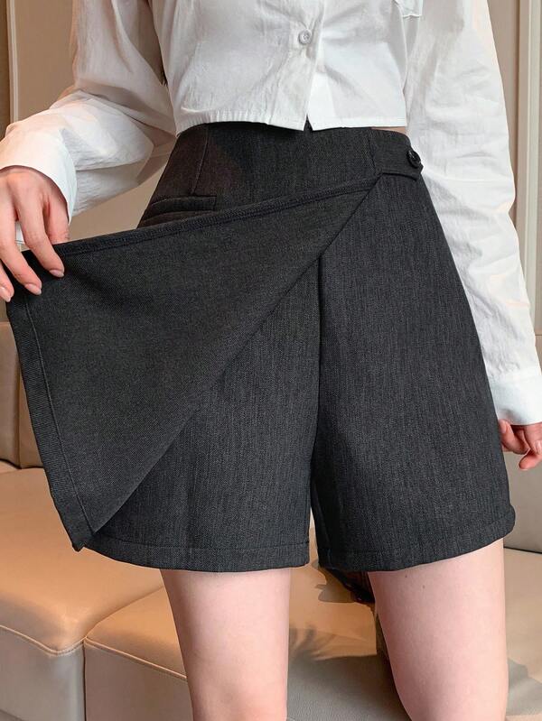 FRIFUL Women's Grey Shorts Skirt, Commuter Style, Spring/Summer