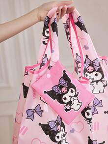 HELLO KITTY AND FRIENDS | SHEIN 1 个可爱卡通人物印花可折叠购物袋、手提袋，带珠链小收纳袋，可挂在包上。 - 粉色 - 查看 6