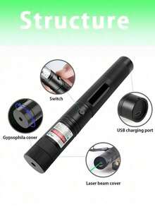 A USB Charging Green/Red/Purple Laser Pen - Ergonomic Grip, Portable Design, Suitable For Demonstration, Outdoor, Office And Classroom Use - Including Wristband Polymer Battery, High-Quality Optical Lens, Simple Pen Shape Design - Multicolorido - Visão 8