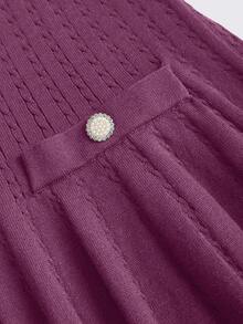 Qadelle Abito corto in maglia a maniche lunghe con volant, elegante e vintage, adatto per l'inizio dell'autunno e per l'ufficio - Viola - Visualizzare 4