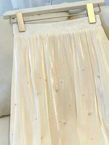 SHEIN Clasi 女士纯色仿珍珠装饰优雅通勤裙