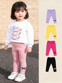 5 件套女婴休闲简约蝴蝶结印花打底裤，适合所有季节，适合日常穿着、外出、旅行等休闲场合，适合 6 个月至 2-3 岁婴儿 - 彩色 - 查看 3