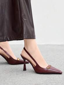 CUCCOO BIZCHIC 女士时尚黑色漆皮细高跟鞋，适合通勤、约会、聚会、派对等场合。 - 酒紅色 - 查看 4