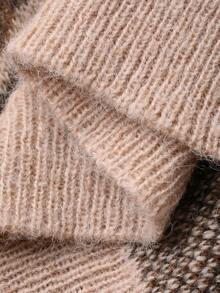 DAZY 复古单排扣豹纹开衫毛衣，冬季新品 - 杏色 - 查看 7