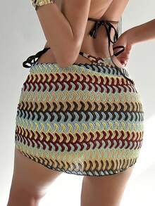 Swim SXY Conjunto de falda y cubrecuerpo con cordón de tela jacquard plisada para mujer, primavera/verano - Multicolor - Ver 2