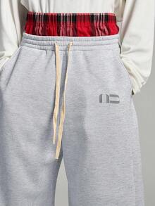 NEON BLANC Men's Loose Knit Long Plaid Sweatpants - Grey - View 5