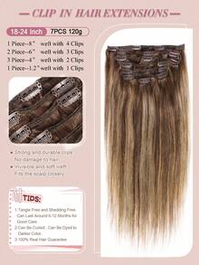 Human Hair Clip In Hair Extensions, Balayage Chocolate Brown Mixed Caramel Blonde 120g Hair Extensions Real Human Hair Straight Remy Hair Dark Roots Ombre 18-24 Inch 7pcs - S4/27/4 - View 3