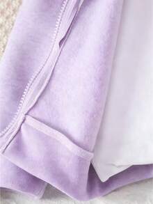 2pcs/Set Young Girls Contrast Color Block Hooded Zipper Sweatshirt Sweatshirt And Drawstring Pants Outfit, Autumn/Winter - Multicolor - View 5