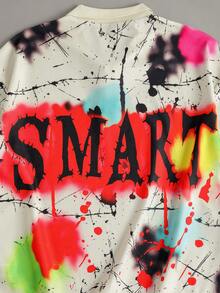 ROMWE MEN Street Life Men's Retro Graphic Print Long Sleeve Polo Shirt, Loose Cropped Fit - Apricot - View 4