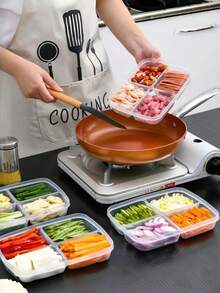 1个白色PP多格食品收纳盒，适用于厨房 - 透明色 - 查看 4