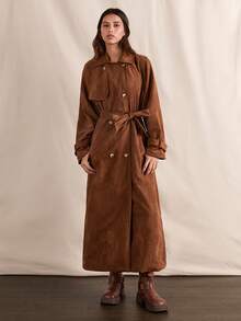 Easelle Western Vacation Brown Wool Belted Coat Coat Suede Brown Retro Nomadic Style Long Coat Fall Clothes Women Autumn And Winter Coat - Coffee Brown - View 4