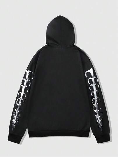 Sudadera negra para hombre con estampado de calavera, otoño/invierno