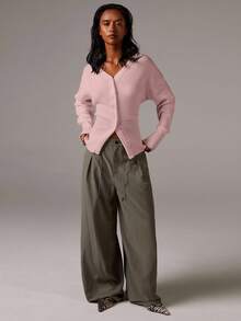 Athîral 女士优质束腰针织开衫女士开衫纽扣开衫薄款开衫V领开衫短款开衫秋冬白色开衫 - 淺粉色 - 查看 3