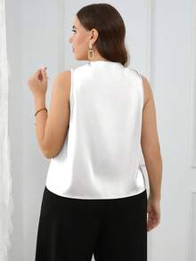 Firerie Áo ba lỗ nhún lưng cỡ lớn, cổ chữ V, dài, rộng rãi, thường ngày, đi làm, kaki, màu sâm panh - trắng - Xem 3