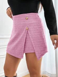 SHEIN Frenchy Váy đỏ trơn 2 trong 1 không đối xứng cỡ lớn cho nữ, chống nhấp nháy màu, thích hợp cho mùa tiệc tùng, hẹn hò và mặc hàng ngày, mùa thu/đông, năm mới - Hồng - Xem 4