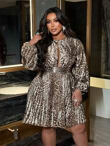 NU&NOW Plus Size Women's Sexy Party Vintage, Elegant Color Leopard Pleated Dress - Multicolor - View 6