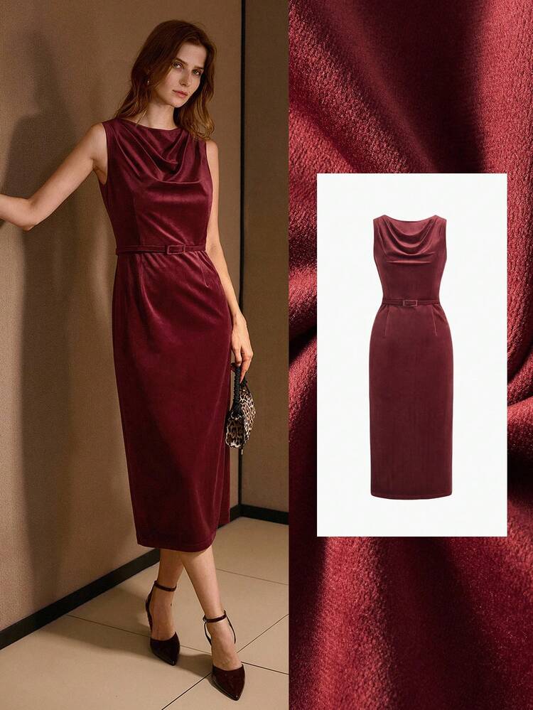 WOMEN'S VELVET ELEGANT FITTED DRESS, AUTUMN/WINTER
