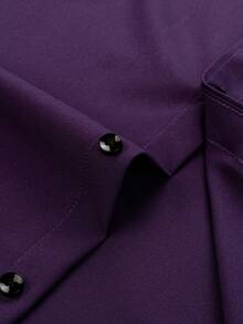 Manfinity Mode Plain Front Button Long Sleeve Casual Versatile Shirt Dark Purple Shirt Long Sleeve Purple Shirt Business Casual Men Shirt Purple Shirts For Men Men's Purple Shirt - Purple - View 3
