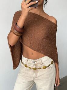 Jeanoix DivaQ Design 感官针织斗篷，春夏女士针织上衣 - 棕色 - 查看 5