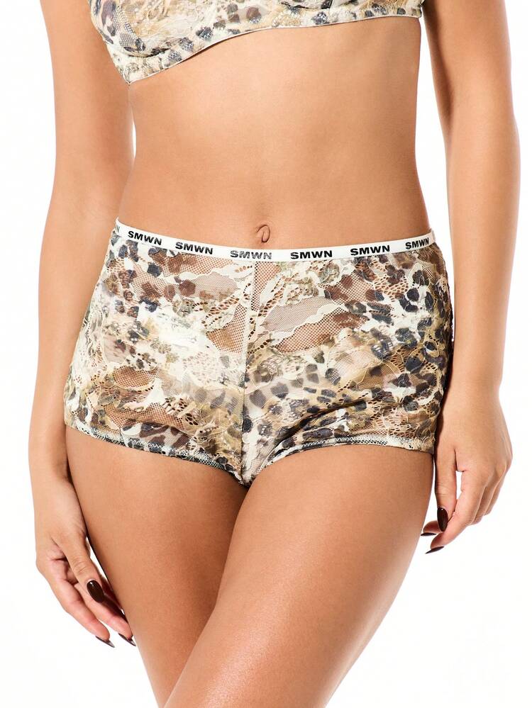 SUMWON WOMEN Mixed Animal Print Lace Boyshorts