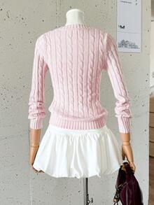 Amplova Women's Plain V-Neck Knit Sweater, Casual And Fashionable For Daily Wear,Long Sleeve Tops - Pink - View 2