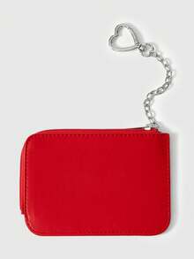 ROMWE Kawaii Cute Cartoon Strawberry Card Holder Wallet, PU Leather Heart Shaped Lanyard Mini Card Case - Red - View 5