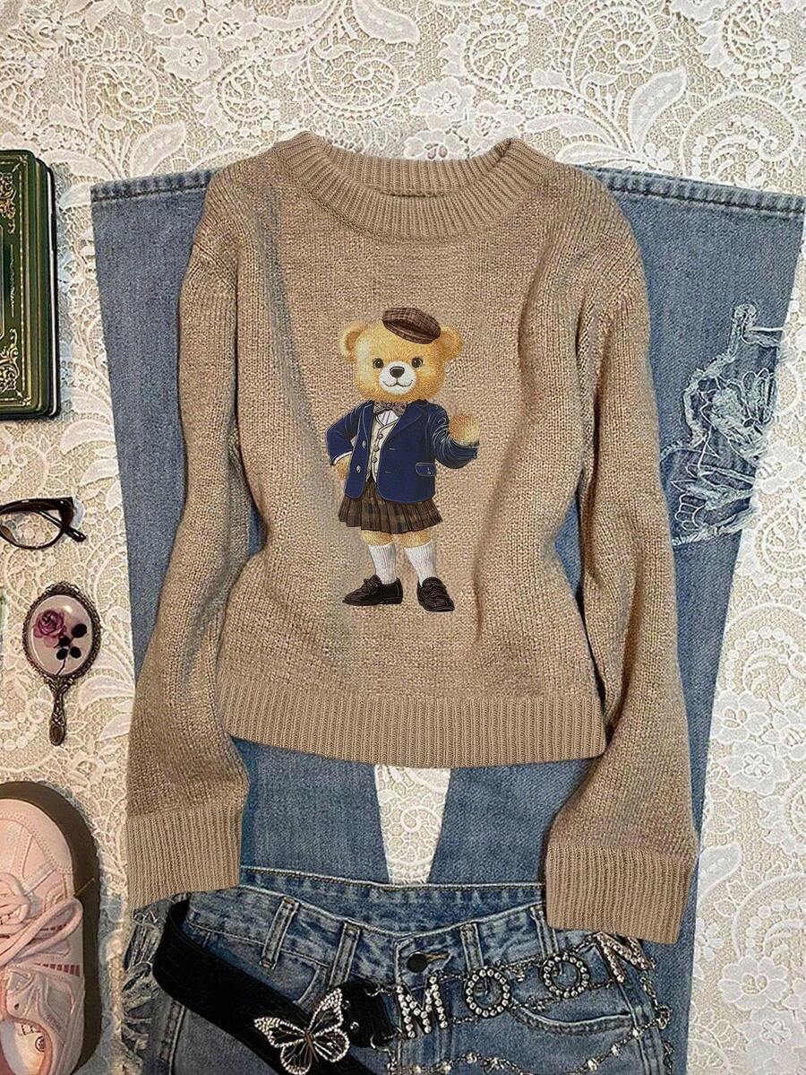 Attitoon Plus Size Casual Bear Pattern Sweater, Autumn/Winter - Multicolor - View 1