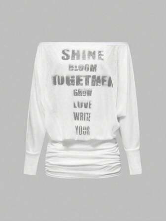 Grunge Punk فستان نسائي طويل الأكمام بأكمام خفافيش وطبعات صليب وحروف رومانسية بطراز بانك على الكتف