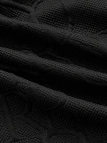 Manfinity VCAY Men's Solid Color Long Sleeve Front Button Textured Casual Shirt Set,High Stretch - Black - View 5