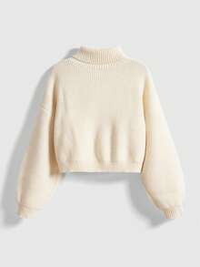 ROMWE Hippie Sweater Pullover Putih Bergaya Retro Boho Nuansa Liburan Musim Semi Gaya Country dengan Bordir Bulan & Bintang Biru-Hijau - Krem - View 2