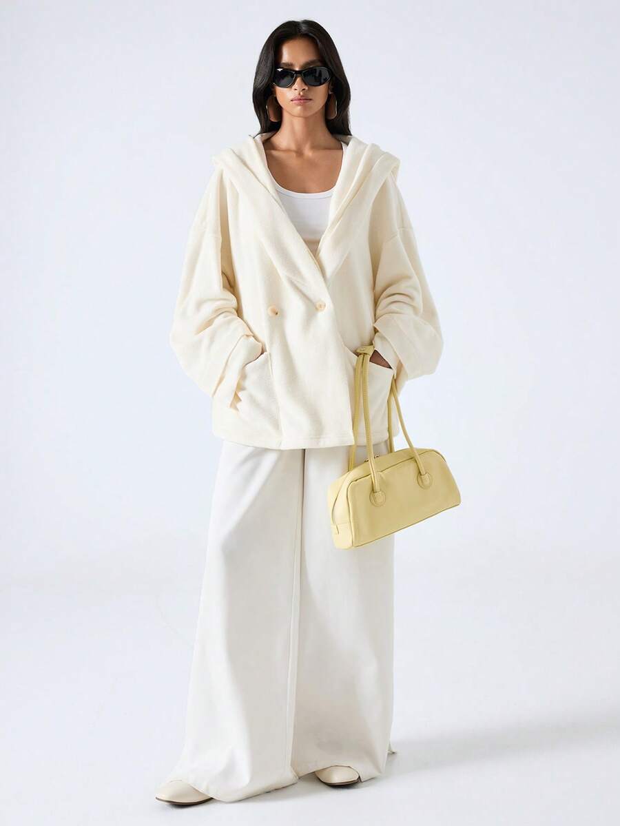 LYSMO 2025 New Arrive Minimalism Winter Women's Fashionable Versatile Solid Color Hooded Overcoat - Beige - View 1