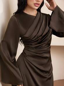 Veilorie Modest Elegant Ruched Bust Flare Sleeve Women's Arabic Dress