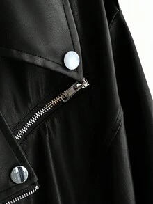 CosyJoli 大码女装秋冬春装时尚休闲宽松基础款黑色长袖PU皮夹克外套，Y2K风格，街头风，春季，女式外套，2000年代风格，迪斯科秋冬 - 黑色 - 查看 3