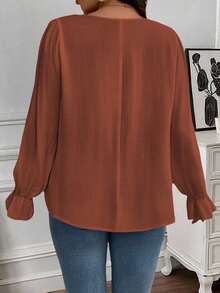 EMERY ROSE Plus Size Solid Color Square Collar Casual Long Sleeve Shirt - Redwood - View 2