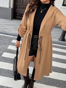 Easura Plus Size European And American New Overcoat, Loose Fit Mid-Length Windbreaker - Camel - View 4