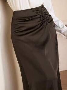 Modelyn Jupe froncée en satin de couleur unie élégante pour femmes