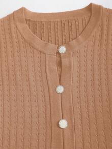 GlowEve Váy len ngắn tay dài màu xanh navy thanh lịch kiểu Pháp đầu thu, viền bèo nhún cổ điển, duyên dáng, thích hợp mặc đi làm - Màu Hồng  San hô - Xem 3