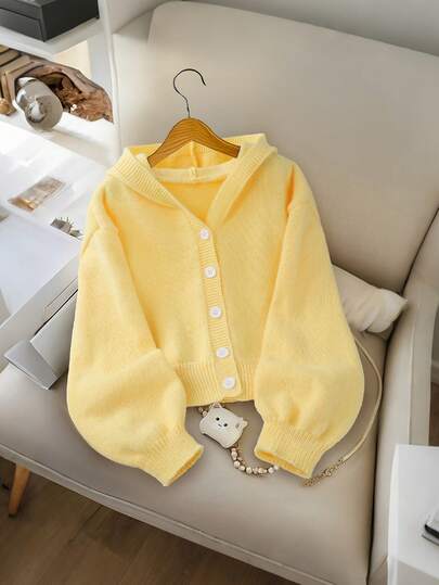 Cárdigan de punto con capucha y unicolor informal para niñas, otoño/invierno