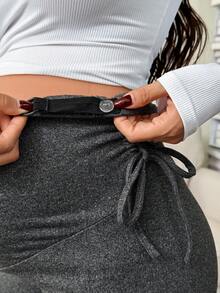 SHEIN Maternity Casual Solid Color High Waist Leggings - Grey - View 5