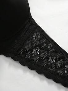 1 Áo ngực ren vá có gọng mỏng nâng đỡ và hỗ trợ thoải mái cỡ lớn - màu đen - Xem 8