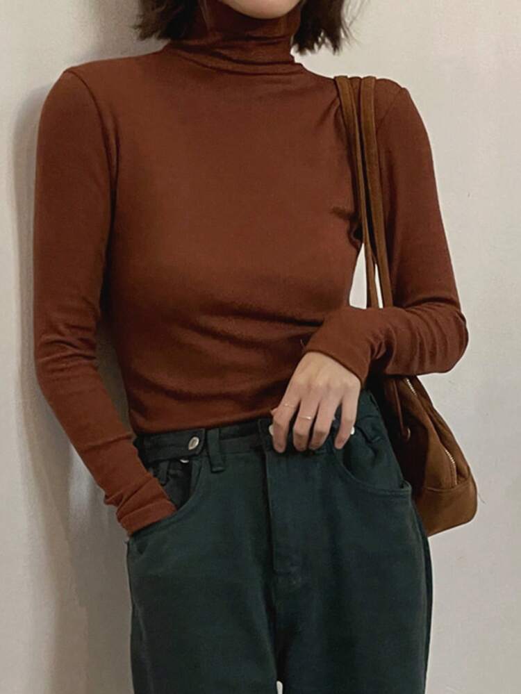 Women's Turtleneck Long Sleeve Undershirt, Layering Top For Autumn/Winter Going Out Tops Women