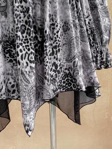 Soleia Plus Size Women Leopard Print Long Sleeve Asymmetrical Hem Mini Dress - Multicolor - View 4