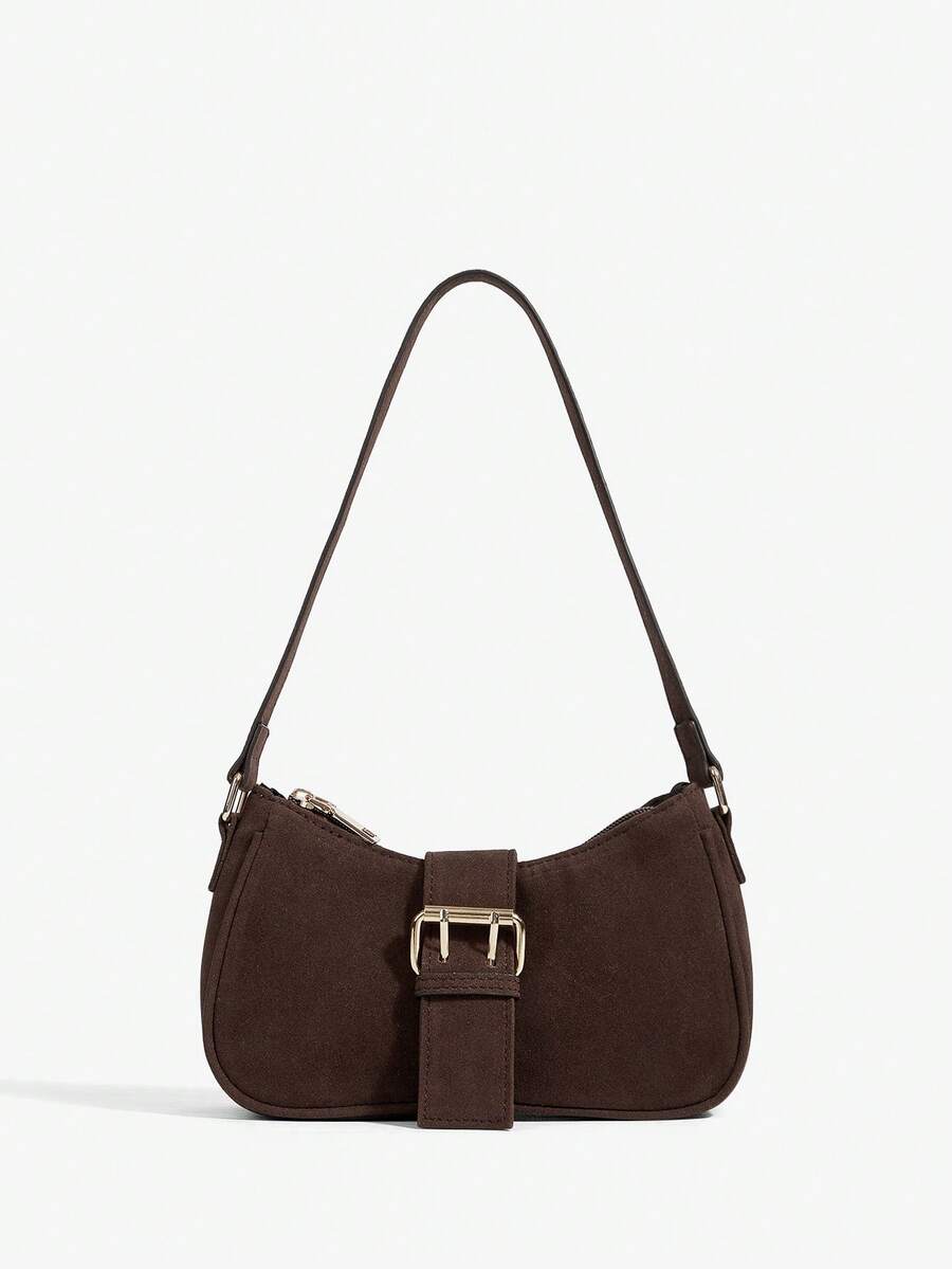 Viva Strut Crocodile Pattern Shoulder Bag - Coffee - View 1