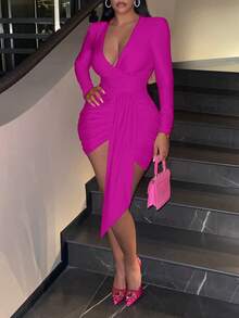 Slaydiva Valentinstag Kleid Musikfestival Feiertag Silvester Kleid Date Elegant Sexy Mädchen Anbetung Eng Ballkleid Stretch Weiß Damen Kleid Teegesellschaft Langarm Damen Sexy Halblässiges Abendkleid - Wassermelonenrosa - Übersicht 5