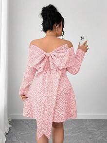 Elenzga 大码女式圣诞红色提花露肩露背蝴蝶结长袖短裙