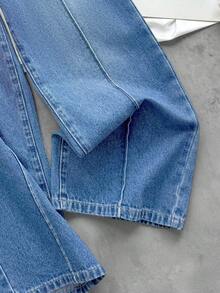 SHEIN Jeans casuales rectos y sueltos con cintura elástica para niñas preadolescentes - Azul lavado medio - Ver 9